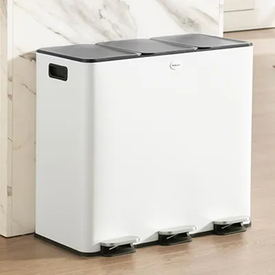 Produktbild von CASABEL Dreifach-Küchenabfalleimer 3x20L, 3 Pedale, Edelstahl, weiß