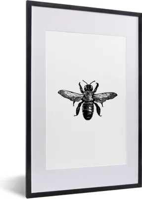 Produktbild von MuchoWow® Gerahmtes Poster Biene - Insekt - Vintage - Schwarz und weiß 40x60 cm - Poster mit Schwarzem Bilderrahmen Wandposter Rahmen Foto Bilder - Poster in Rahmen