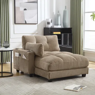 Image de Fauteuil palmier, coussins à rayures moelleuses, rampe manuelle avec coussins à roulettes, rabats pour la tête, trois tasses et une poche latérale pour le pantalon conviennent à un salon et à une chambre à coucher, Kaki