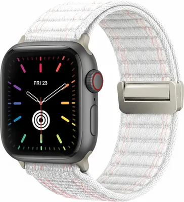Produktbild von Smartwatch Armband für Apple Watch Series 7 45mm Nylon Textil Band Ersatzband Wechselband Magnetverschluss flexibel atmungsaktiv Weiß