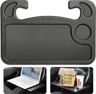 Produktbild von Tragbarer Autotisch, multifunktionaler Lenkradtisch, Ess-/Arbeits-/Trinktablett, Getränkehalter, Laptopständer fürs Auto, Lenkradständer