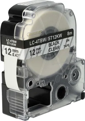 Produktbild von vhbw Schriftband-Kassette kompatibel mit Epson OK200, LW-400, LW-300, LW-900P, LW-500, LM-700 Etiketten-Drucker 8m x 12mm Schwarz auf Transparent
