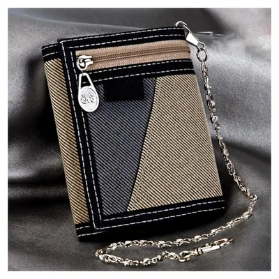 Produktbild von Geldbörse Herren,Herren RFID Schutz Herren-Geldbörse mit Kette,Leinwand Brieftasche- Geldbeutel Männer mit Kette Portemonnaie Männer mit Reißverschluss Münzfach