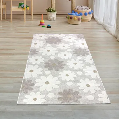 Zdjęcie produktu dla Uroczy dywanik dziecięcy z efektem wysokości w kwiatowy wzór w kolorze kremowo-beżowym Rozmiar - 80 x 150 cm