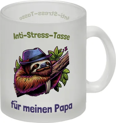 Produktbild von Papa-Faultier mit Hut Glas Tasse mit Spruch Anti-Stress-Tasse für meinen Papa