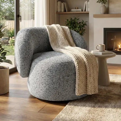 Produktbild von Drehsessel MAO 360° drehbar - Moderner Komfortsessel Relaxsessel Lesesessel mit Chenille Bezug, Drehbarer Design Sessel in Grau