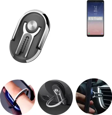 Produktbild von K-S-Trade 3in1 Smartphone-Ring Handy-Ring kompatibel mit Samsung Galaxy A8 Star Fingerhalterung  Handyring Tischständer Lüftungsgitter-Halterung