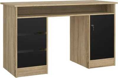 Produktbild von Schreibtisch Shanshan, Mehrzweckschreibtisch, Bürotisch für PC, Eckschreibtisch, 126x55 h76 cm, Eiche und Schwarz