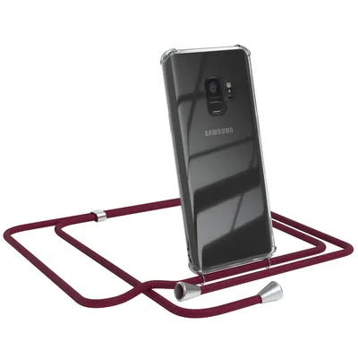 Produktbild von EAZY CASE Handykette kompatibel mit Samsung Galaxy S9, Handyhülle mit Umhängeband, Handykordel, Schutzhülle Clear, Band in Rot