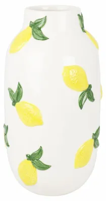 Produktbild von HowHomely | Blumenvase - Pflanzenvase - Dekovase - weiß - gelb - aus Keramik - 29 cm - Vase mit Zitronenmotiv - Dekorativ