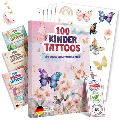 Schmetterling Kindertattoos Set mit 100 Tattoos in Verpackung, dermatologisch getestet