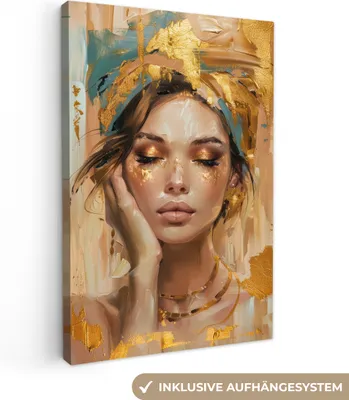Produktbild von MuchoWow® - Leinwandbilder - Frauen - Porträt - Luxus - Gold, Wandbild, Wanddeko Bilder Wohnzimmer, 40x60 cm