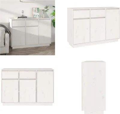 Produktbild von vidaXL Sideboard Weiß 110x34x75 cm Massivholz Kiefer - Sideboard - Sideboards - Sideboard Holz - Sideboard Schrank