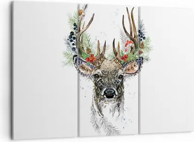 Produktbild von Bild auf Leinwand - Leinwandbild - 3 Teile - Surrealismus Hirsch Boho - 105x70cm - Wand Bild - Wanddeko - Wandbilder - Leinwanddruck - Bilder - Wanddekoration - Leinwand bilder - CE105x70-4486