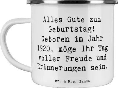 Produktbild von Mr. & Mrs. Panda Haferl Spruch 1920 Geburtstag - Weiß - Geschenk, Jahrhundertgeburtstag, Feier, Happy Birthday, Motivtasse, Pott, Glückwunsch, Teetasse, Emaille Tasse