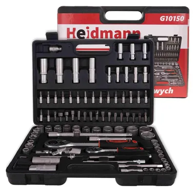 Immagine prodotto di Valigetta utensili professionale 94 pezzi, serie di chiavi a bussola, torx cricchetti, prolunghe, kit attrezzi per auto, officina fai-da-te con attacchi 1/4" 1/2'' Heidmann