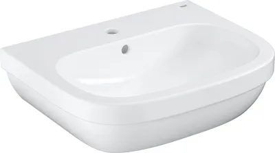 Produktbild von GROHE Waschtisch aus Kristallporzellan, alpinweiß, 600 x 480 mm, Wandmontage, mit Überlauf und Hahnloch, eckig mit abgerundeten Ecken, PureGuard Hygieneoberfläche, für Eurostyle/Eurosmart Armaturen