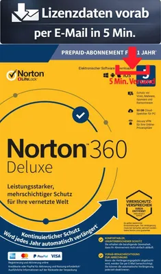 Produktbild von Norton 360 kein ABO Deluxe inkl. 50GB (5 Device - 1 Jahr) ESD Antivirus Sicherheit 5 Min. Versand als Download per Mail
