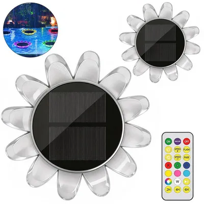 Produktbild von 2er Solar Poolleuchte Schwimmend RGB LED Pool Licht mit Fernbedienung Wasserdicht für Teich Brunnen Garten Deko