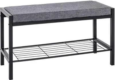 Immagine prodotto di Uniqoos® - Panca porta scarpe 80 x 48 x 32 cm - Panca moderna con struttura in metallo nero, imbottitura in tessuto grigio, portata massima di 90 kg, ideale per l'ingresso e la camera da letto