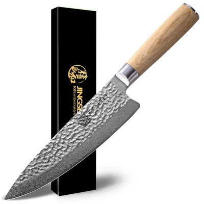 Damast-Kochmesser 20 cm, VG-10 Stahl, 67 Lagen, geschmiedet