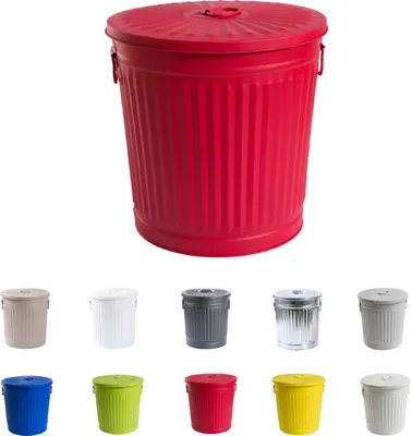 Produktbild von Jinfa Mülleimer mit Deckel, Ascheeimer, Abfallbehälter, Mülltonne, Papierkorb aus Metall, Rot, Ø 21,5 cm, Höhe 21,5 cm 7 Liter
