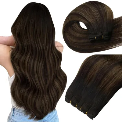 Immagine prodotto di Trecce per capelli naturali, tecnica balayage, colore marrone, effetto ombre, tonalità grigio-marrone, extension a trama da applicare, peso 100g, lunghezza 40 cm