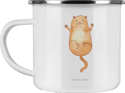 Produktbild von Mr. & Mrs. Panda Emaille Tasse Katze Umarmen - Weiß - Geschenk, Liebe, Katzen, Freundin, Teetasse, Cats, Campingtasse, Pott, Kaffeepott, Cat, Haferl