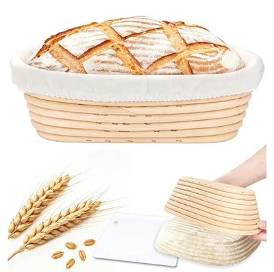 Produktbild von Gärkörbchen Gärkorb Brotgärkorb - Oval - 25 cm - Naturrattan - Teigschaber