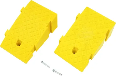 Image de Rampes de seuil (lot de 2) - Rampes de montée en plastique pour voitures, motos et vélos - Capacité de 1,5 tonne par rampe - Polyéthylène (PE) - 40 x 25 x 16 cm - Jaune