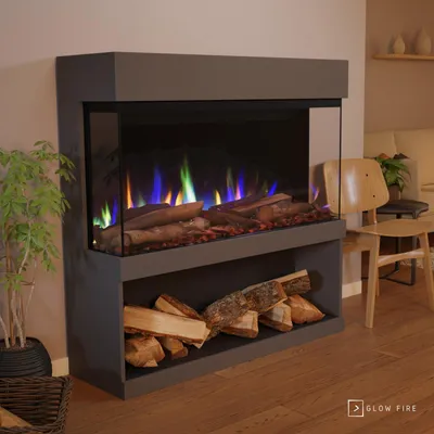 Produktbild von Glow Fire Elektrokamin 'PR17' in Weiss | LED Standkamin in weiß mit Heizung (1500 W) | HxBxT: 130x131x40cm