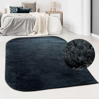 Obrázok produktu pre Moderný koberec do obývačky so zaoblenými rohmi | prateľný | v čiernej farbe – rozmery 140 x 200 cm