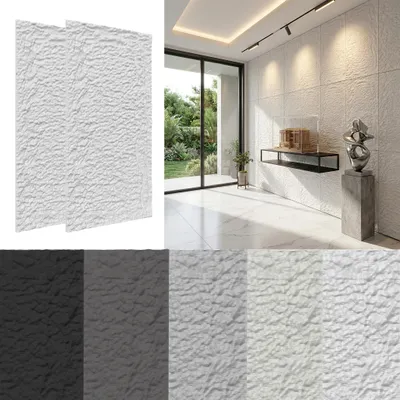 Zdjęcie produktu dla YRHome, wysokiej jakości, grube panele dekoracyjne o grubości 5 cm, 3 sztuki, kolor biały, z naturalną strukturą kamienia, model B, do użytku w domu