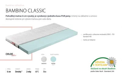 Obrázok produktu pre Matrac do detskej postieľky Benab Bambino Clasik Matrac 60 x 120 cm H3 tvrdosť 6 cm výška Matrac do detskej postieľky, PUR