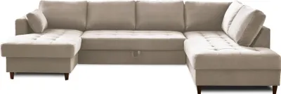 Image de Lisa Design Anna - canapé panoramique d'angle droit - 7 places - convertible avec coffre - en velours , Beige