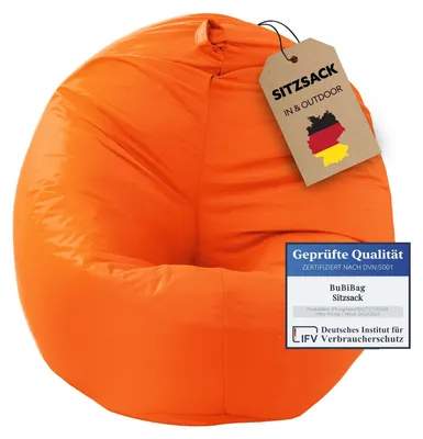 Produktbild von BuBiBag Sitzsack XXL Erwachsene mit Füllung – 2in1 Sitzsack & Sitzkissen, Bean Bag Indoor Outdoor wasserfest | Neonorange 145 cm
