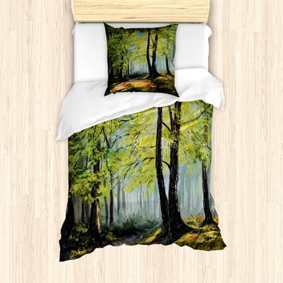 Produktbild von ABAKUHAUS Bunt Bettbezug Set für Einzelbetten, Herbst Waldlandschaft, Milbensicher Allergiker geeignet mit Kissenbezug, Multi