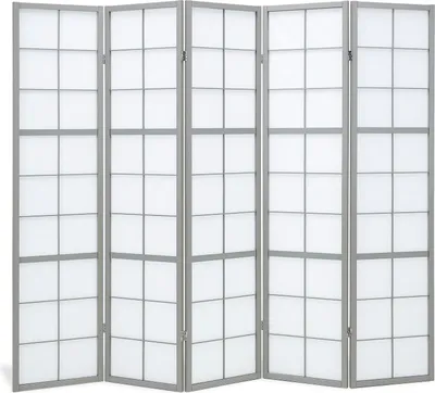 Image de Paravent Séparateur de Pièce 5 Parties Shoji Cloison en Bois Gris Ècran de Confidentialité