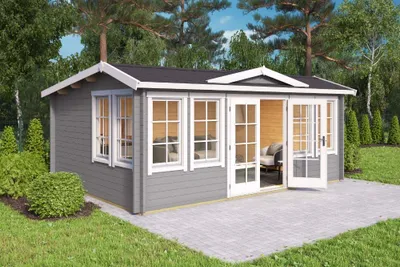 Produktbild von Gartenhaus Outdoor Life Balmoral 44 inkl. Fußboden 570 x 421,3 cm lichtgrau