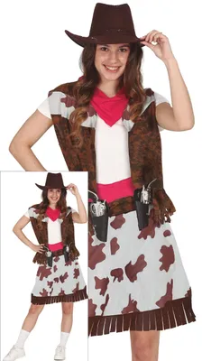 Produktbild von Cowgirl Abenteuer Weste Halstuch Westernlook Karneval Accessoires Cowboyhut Bandana, Größe: 14 - 16 Jahre Farbe: Braun