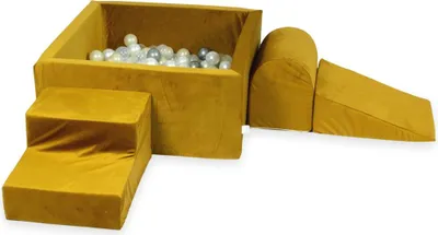 Zdjęcie produktu dla Piankowy plac zabaw z kwadratowym basenem 90x90x40 Velvet Gold + 400 piłek: Jasne złoto, masa perłowa, srebrny, przezroczysty
