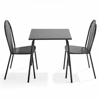Produktbild von Stuhl Gartentisch Bistro und 2 Stühle aus grauem Stahl - Oviala Palavas