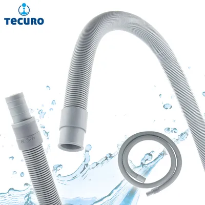 A flexible grey hose with connectors, shown against a white background with water splashes.