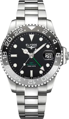 Produktbild von ELYSEE Herrenuhr GMT  AUTOMATIC . 100% Edelstahl silber schwarz onesize Herren Datumanzeige 40.5 80606, 80608, 80609, 80610, 80611, 80614, 80616