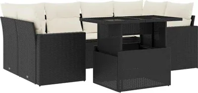 Produktbild von vidaXL 7-tlg. Garten-Sofagarnitur mit Kissen Schwarz Poly Rattan