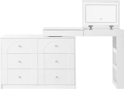 Produktbild von Merax Schminktisch mit LED-Beleuchtung – Frisiertisch und Schreibtisch in Einem, weiß, mit 7 Schubladen, 105 x 40 x 80 cm