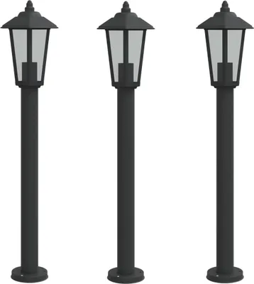 Image de Lampadaires d'extérieur 3 pcs noir 80 cm acier inoxydable