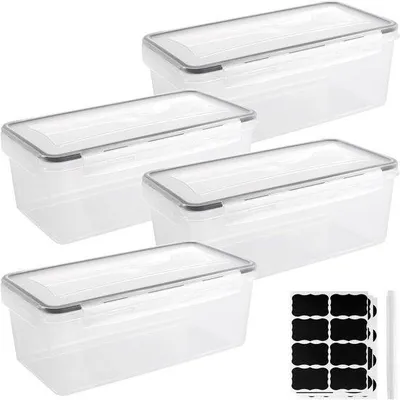 Immagine prodotto di Set di 4 contenitori in alluminio da 32 litri, con coperchio ermetico - Ideali per conservare spaghetti, muesli, pasta - Contenitori per alimenti con coperchio - Soluzione per l'organizzazione della dispensa