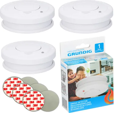 Produktbild von 3x Rauchmelder 85dB Inkl. 9V Batterie + 3M Klebepad Set Feuermelder