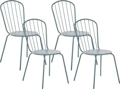 Image de BELIANI Jeu de 4 chaises de jardin Métal bleu clair Look moderne Mobilier de jardin Terrasse Jardin Patio